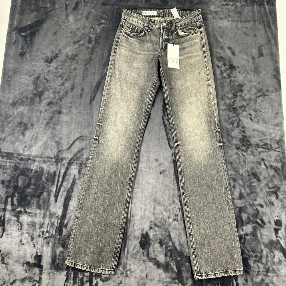 Zara Straight Leg Jeans Womens Size 0 Gray Faded High Waisted Denim 2569/200/807